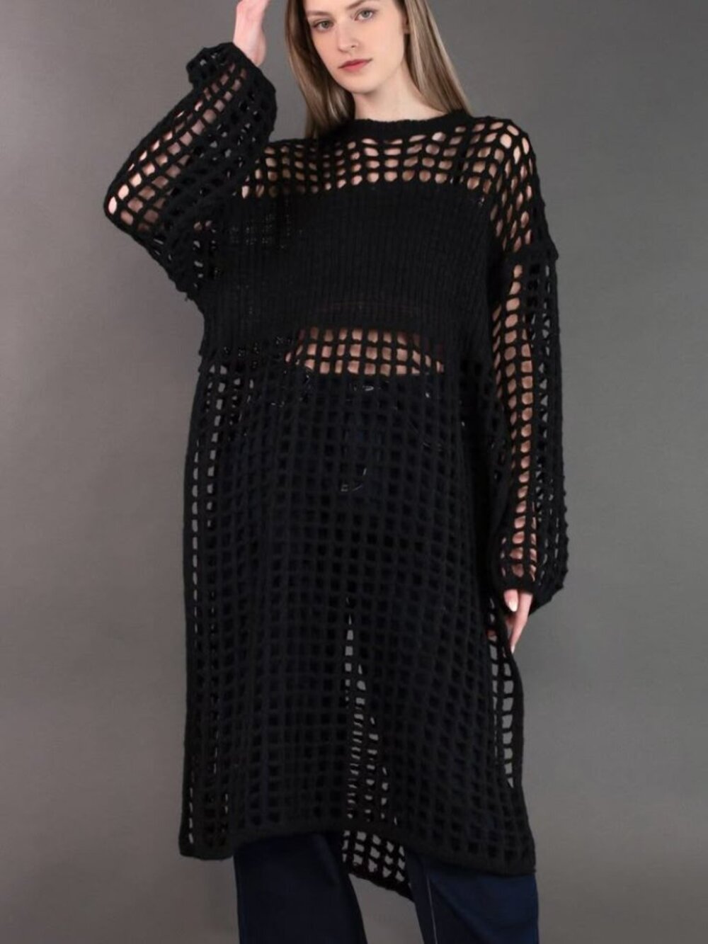 Kate Hewko Open Weave Knit Sweater Dress